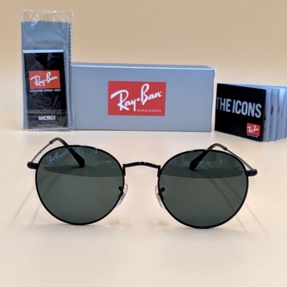 LIKE NEW RayBan Round Metal RB3447 Black Lens Ray ban Sunglasses - Picture 10 of 15